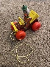 Vintage 1965 Fisher Price Jolly Jalopy Circus Clown Pull Toy 724 Wooden G