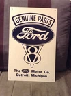 Vintage Genuine Parts Ford V8 Tin Sign The Ford Motor Co. Detroit Mich. 17"X11"