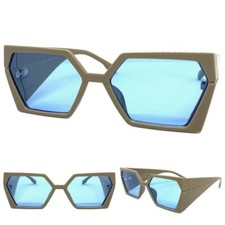 Futuristic Modern Retro Party Raver SUN GLASSES Thick Funky Gray Frame Blue Lens