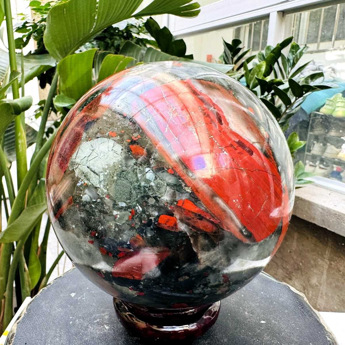 10.93LB Natural African blood stone quartz sphere crystal ball reiki healing