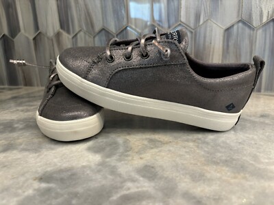 Sperry Top Sider Girls Crest Vibe Sneaker Charcoal Shimmer Low Lace Up Low Sz 2