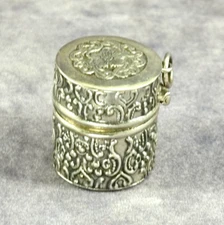 Antique Repousse Sterling Silver Thimble Holder Case Chatelaine