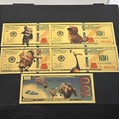 24k Gold Foil Plated Up Banknote Set Disney Collectible