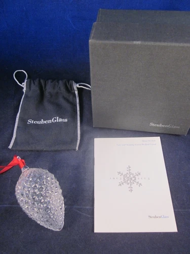 STEUBEN GLASS Christmas Ornament PINECONE BAG BOX EXCELLENT