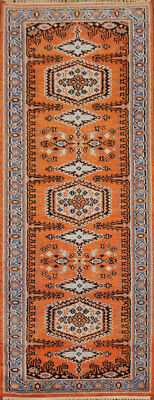 Vibrant Tribal design Orange Viss runner rug Hand-made Wool 8' 2'' X 2' 7''