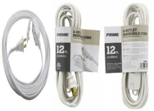 Prime Wire & Cable EC660612 12-Foot 16/2 SPT-2 3-Outlet Indoor Cord,White 2 Pack