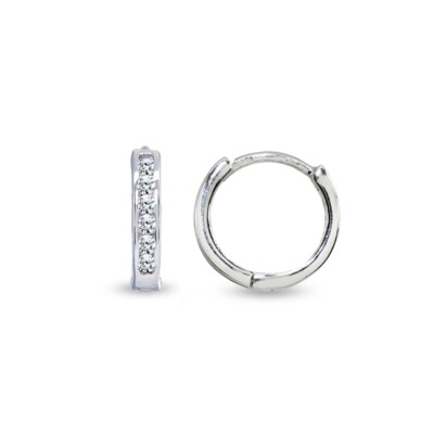 Sterlingsilber winzig kleine 13 mm Kanal-Set CZ runde Huggie Hoop Ohrringe