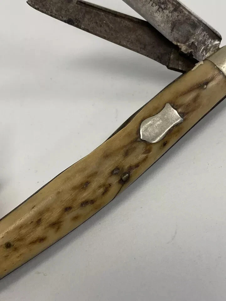 Cuchillo Boker EE. UU. Plateado Acero Inoxidable Vintage Premium Stock Hueso 3 Hojas Foto 4 de 4