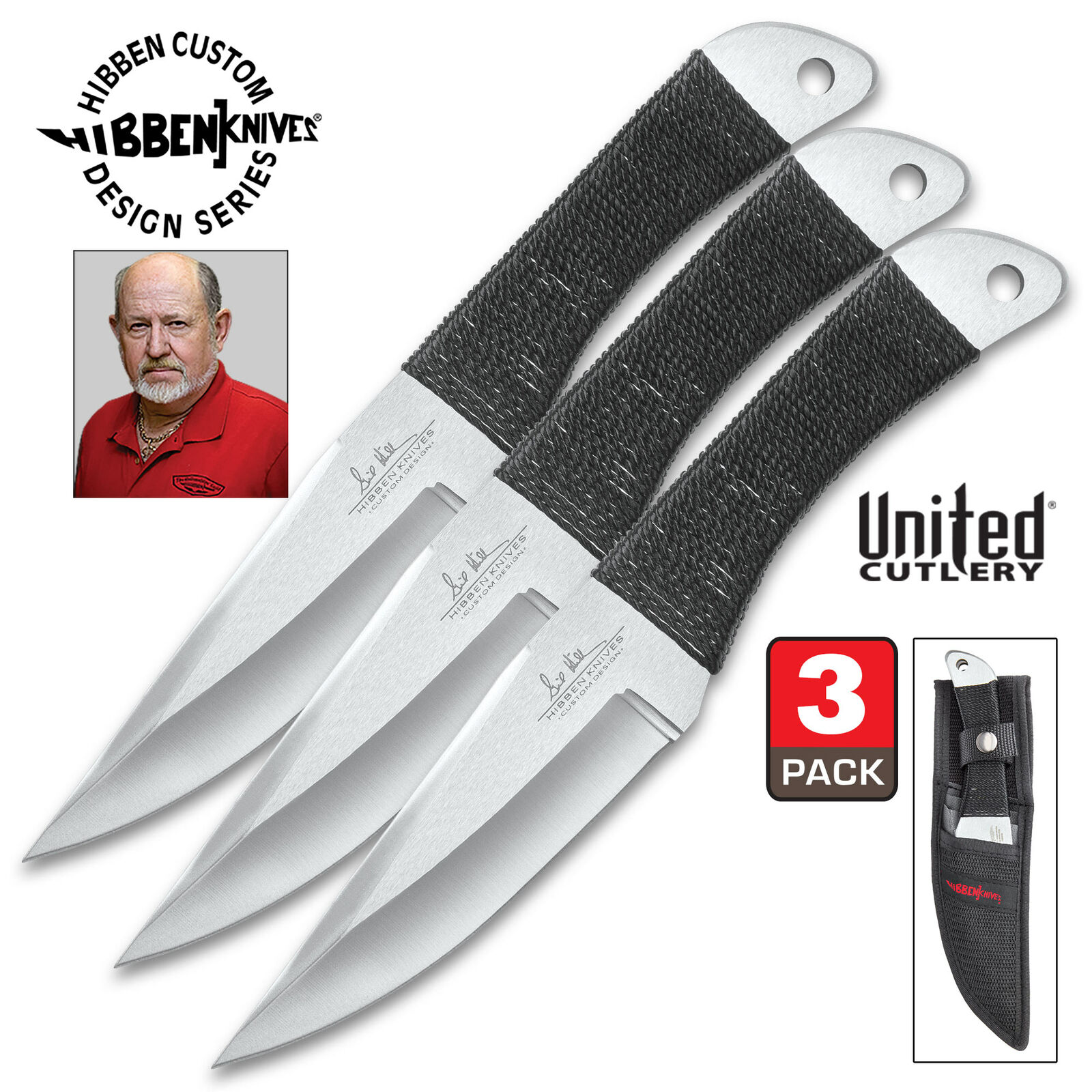 Gil Hibben Professional Large Throwing Knife Triple Set With Belt Sheath
