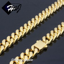 16"-40"MEN Stainless Steel 7mm Gold Plated Miami Cuban Curb Chain Necklace GN166