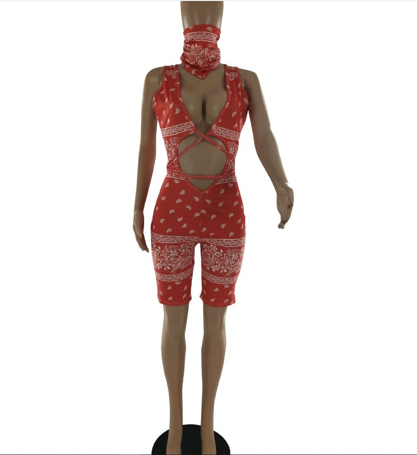 Women Bandanna With FaceTowel Sleeveless Lace UP Open Front Party