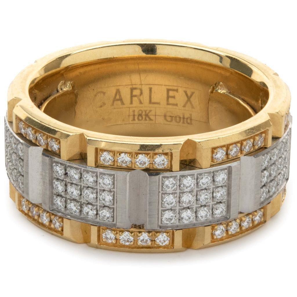 Carlex 18 Karat Yellow and White Gold Diamond Square Link Band