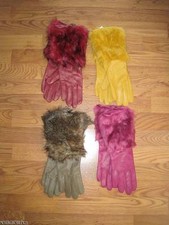 WOMENS LADIES LEATHER/FAUX-FUR LONG CUFF GLOVES S M L BURGUNDY TAUPE GOLD NWT