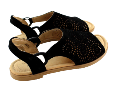 CLARKS Reyna Swirl Size M Black Suede Leather Women's Sandals