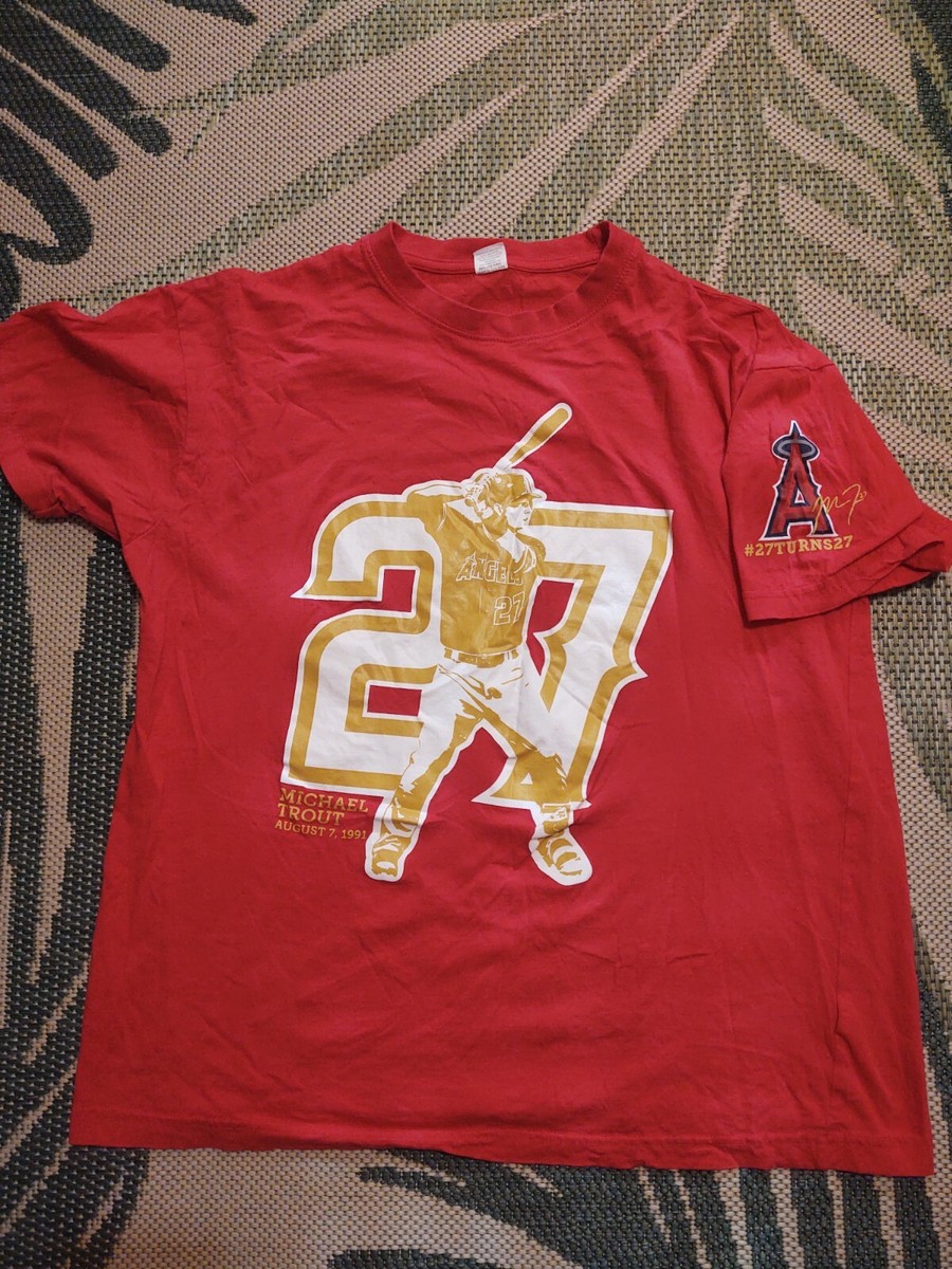 Anaheim Angels Mens XL Mike Trout #27 Turns 27 Red Short
