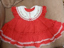 Vtg Pageant Red baby dress Embroidered flower, lace. Sweet sassy 12 18 Month 14"
