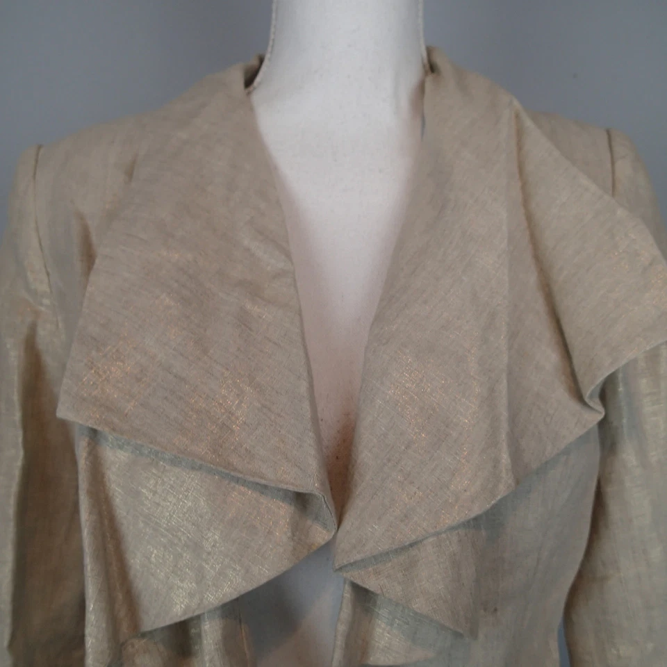 缓存 S 码金色金属米色西装外套 3/4 袖开襟亚麻 y3 — 第 2/4 张图片