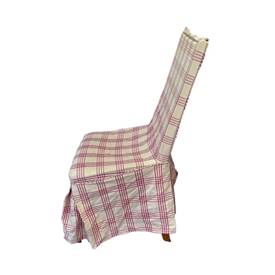 Ballard Designs Parsons Chair Slipcover Red & Beige Plaid Preppy Classic Cover - Image 2 of 4