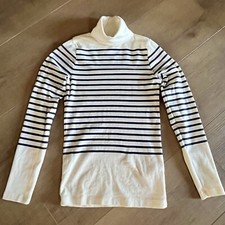 J Crew Perfect Fit Mock Pullover Sweater Striped Navy Nautical Cotton 28  Bust