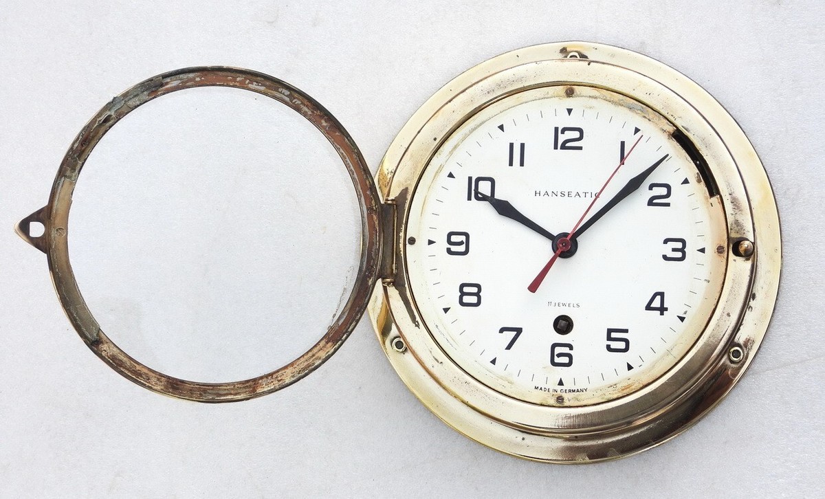 LARGE BRASS HANSEATIC 11JEWELS GERMANY SHIPS MECHANICAL WINDING