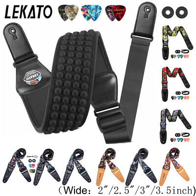 LEKATO Acoustic Electric Guitar Bass Strap 2''-3.5'' Wide Holder Adjustable Belts