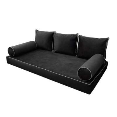 Twin Velvet Daybed Slipcover With Contrast Piping – Cover Only For Mattress & Pillow, AD308