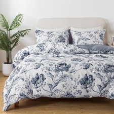 Floral Duvet Cover Set Twin Size,2pcs Reversible Pattern-Solid Design Bedding...