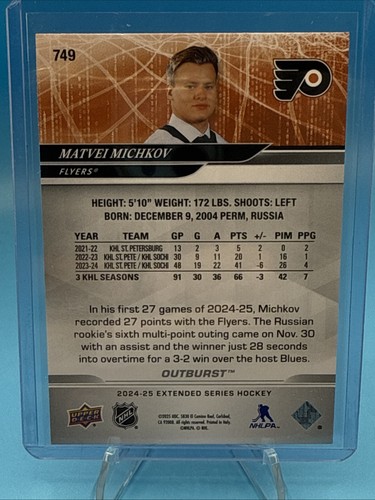 2024-25 UD Extended Series Matvei Michkov 1st Round Rookies Outburst Silver #749 - Picture 2 of 6
