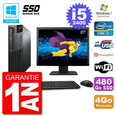 PC Lenovo M82 SFF Bildschirm 27'' i5-2400 RAM 4GB SSD 480GB DVD-Brenner Wifi W7
