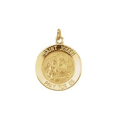 14k Yellow Gold St. Joseph Medal Disc Charm or Pendant, 18mm
