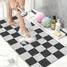 Non Slip Loofah Shower Mat 32"x16", 16" x 32" Rectangular , Black Checkered