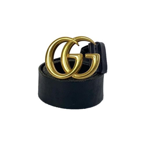 Used GUCCI◆Belt/Leather/BLK/Plain/Men's/409416/Double G buckle//