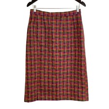 Vintage Plaid Wool Blend Midi Skirt Women Fall Colorful Handmade Pencil Academia
