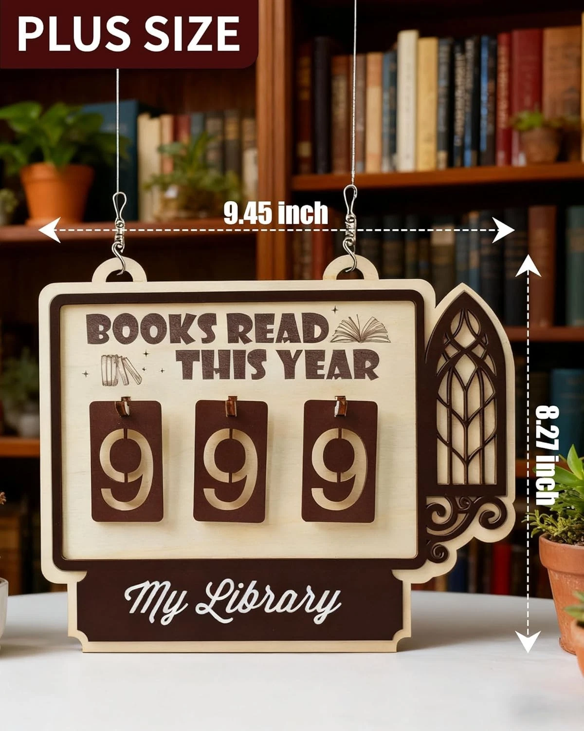 Wooden Book Reading Tracker Shelf Decor Gift for Readers Teachers Librarians