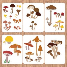 6Pc Mushroom Wall Stencil Set Reusable DIY Painting Templates Home Decor