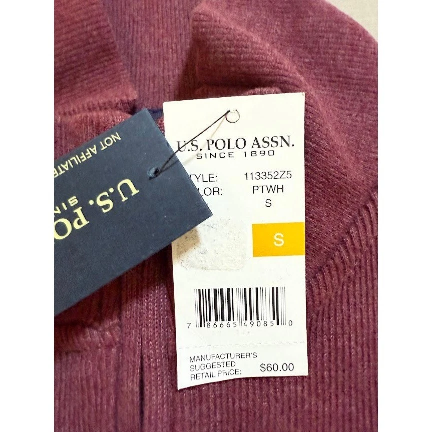 US Polo Assn Mens Quarter Zip Pullover Sweater Burgundy Size Small NWT - Image 3 of 4