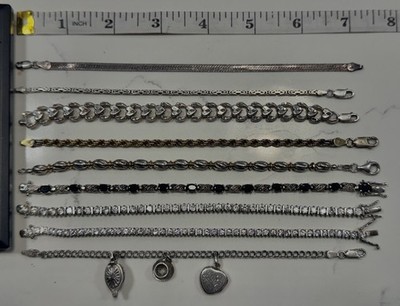 Sterling 925 7-7,5'' Armband Menge 9 - Nahkampf, Tennis, Byzantiner, Charms, mehr