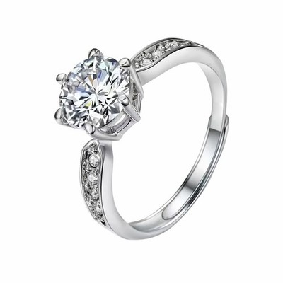 Eleganter verstellbarer Damen Solitär Ring, runder Brillant Zirkon Braut 1624