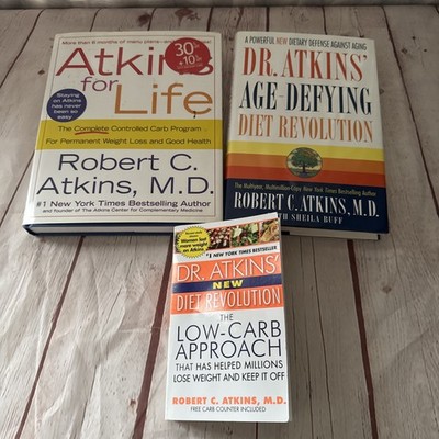 Lot Of 3 Dr Atkins Books New Diet Revolution, Atkins Low Carb, Age-Defying Diet