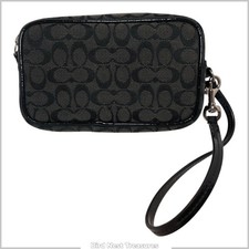 Authentic 1990s Coach MINI ZIP WRISTLET - Black Signature Fabric w/ Patent Trim