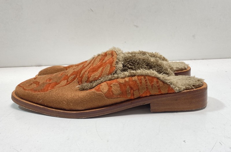 Free People Women's Slipper Backless Mule Orange Brown Fabric Textured Size 7.5
