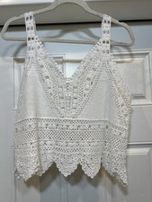 Bluivy Women Top White Crochet Romantic Summer Elegance YoungCottage Cotton Sz L