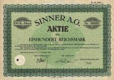 Sinner AG 1926 Karlsruhe Grünwinkel Ludwigshafen Stuttgart Danzig Ratibor Posen