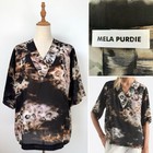 Mela Purdie Top Size 14 L Illusion Print 100% Silk Venice Plaza Top Shirt Blouse