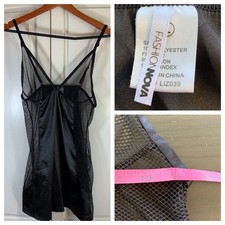 Black satin mesh mini slip dress y2k lingerie club fairy grunge L dark coquette