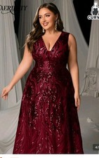 Plus Elegant V-Neck Evening Gown Prom Gown Ball Gown Party Beautifully Sequined