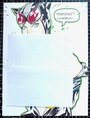 Signed Original Catwoman Semi-Nude Marker Commission 9X12 Unknown Artist