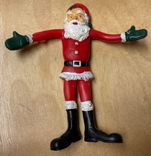 VTG Santa Claus Toy Bendable Rubber & Wire Christmas Figure Red Green Gloves