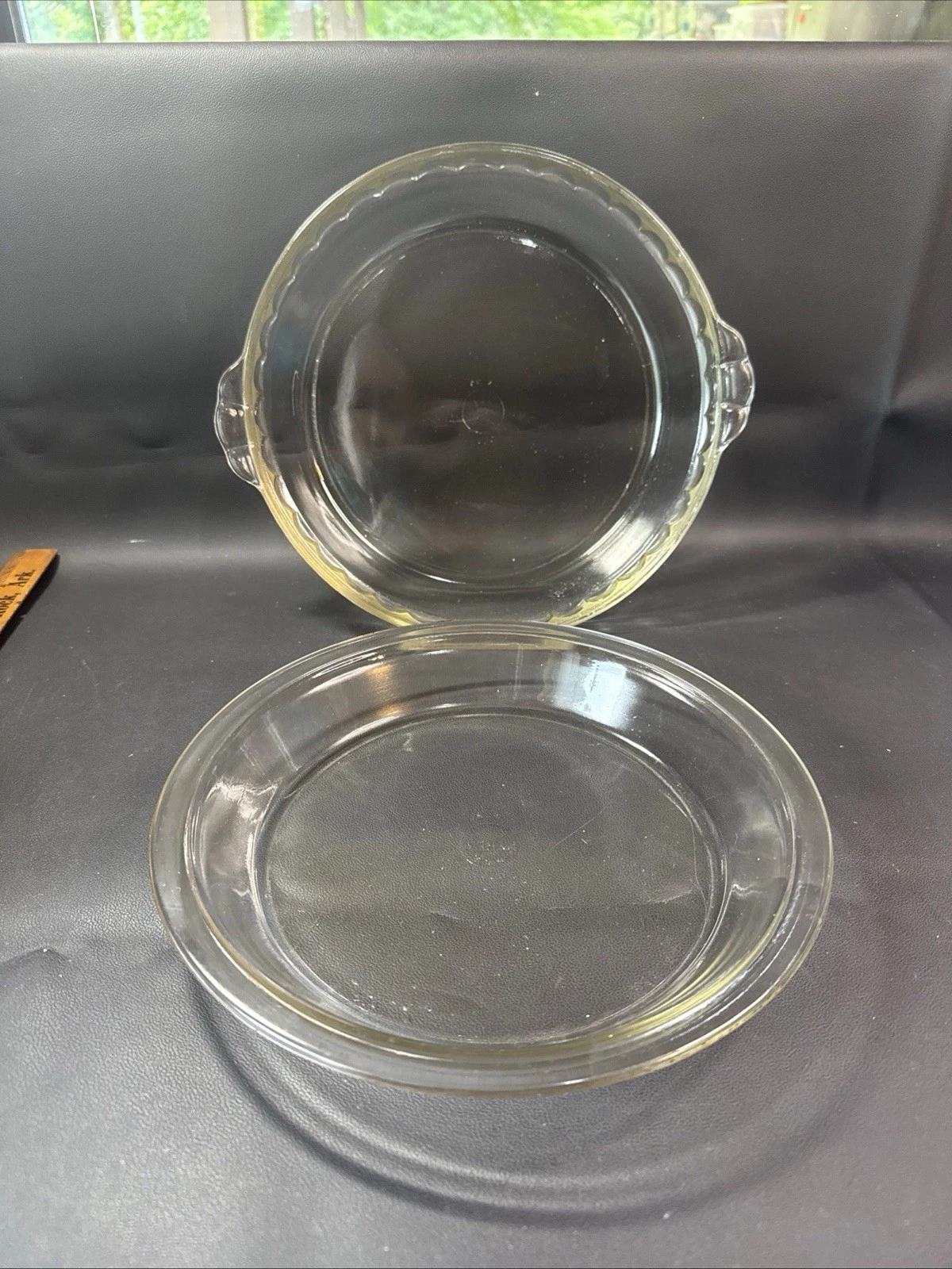 Two Vintage Pyrex Clear Glass Pie Dishes Plates 209 Flat 229 Crimped Fluted Edge