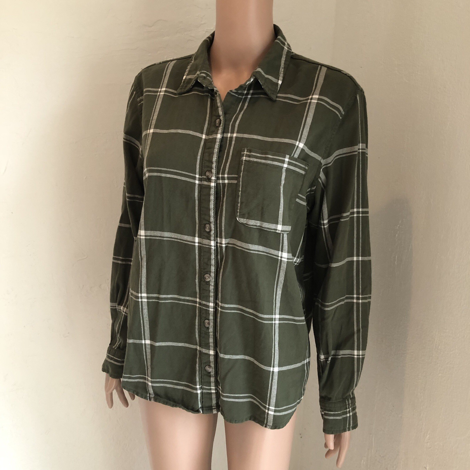 Universal Thread Button-Up Olive/Cream Plaid Shir… - image 5